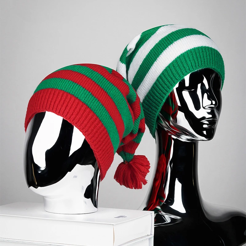 빨간색 녹색 크리스마스 니트 모자 축제 분위기 장식 비니 모자 유니섹스 친구에게 최고의 휴일 파티 선물을 제공하는 데 적합