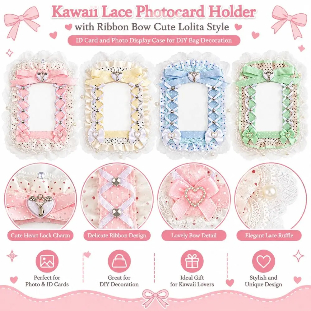Gifts Ribbon Bow Lace Photocard Holder Lolita Style Cute Lace Card Holder Photo Card Display Holder Craft Accessory