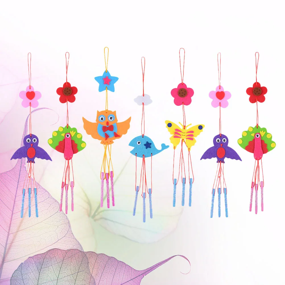 ชุดทำโมบายลม 8 ชิ้น ชุดงานฝีมือสำหรับเด็ก วัสดุทำโมบายลมแบบแขวน ของตกแต่งบ้าน ของขวัญสร้างสรรค์