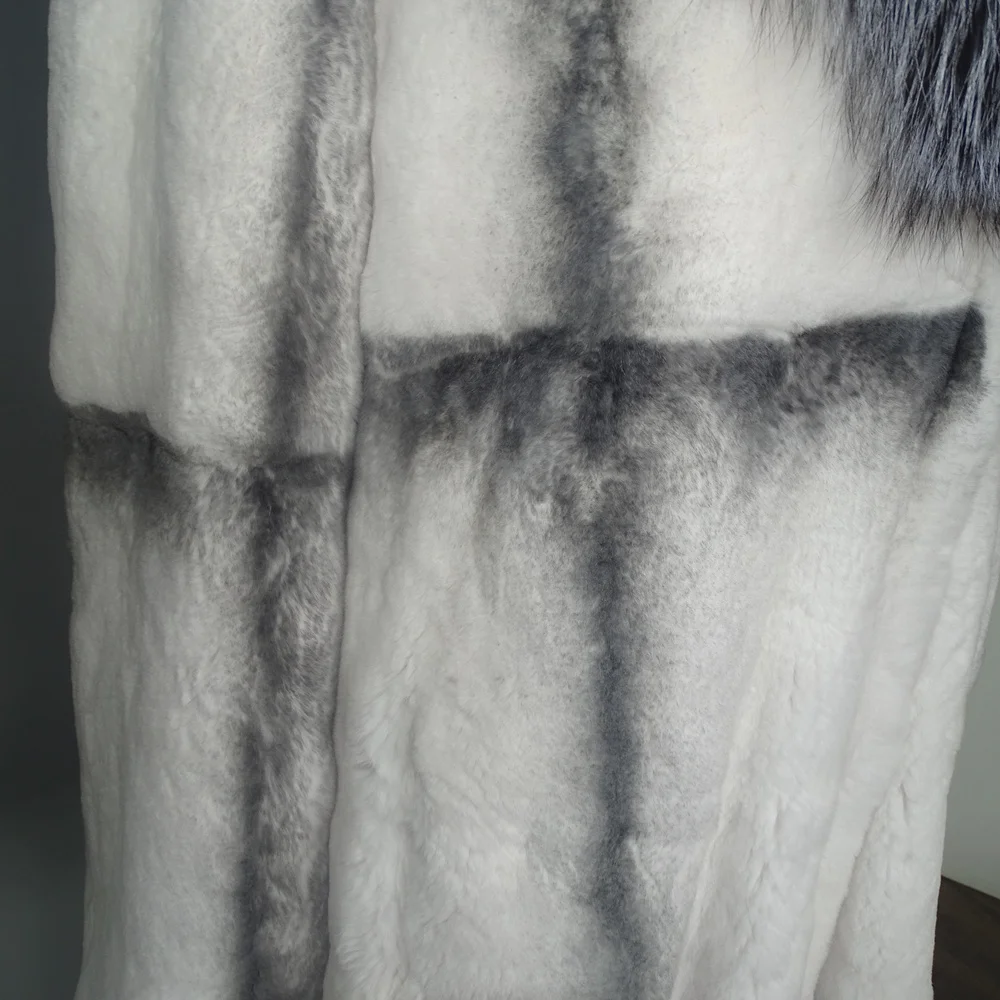 2023 Winter Women Real Fur Coat Chinchilla Rabbit Fur Jacket Large Silver Fox Fur Hooded Thick Warm Streetwear Luxury Outerwear