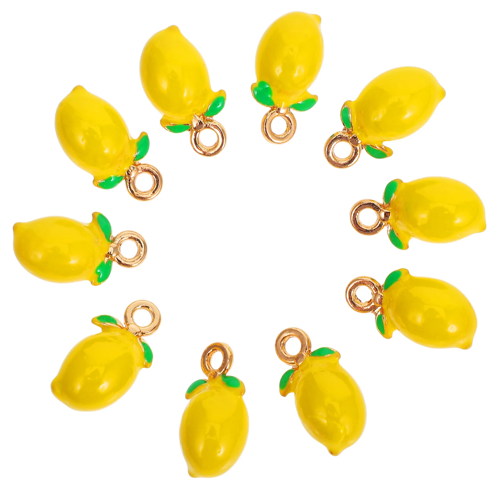 10 Stück Zitronen-Anhänger-Charms, realistisches Obst-Design für DIY-Schmuckherstellung, Schlüsselanhänger, Halskette, Pullover-Kette, Schlüsselbein-Zubehör