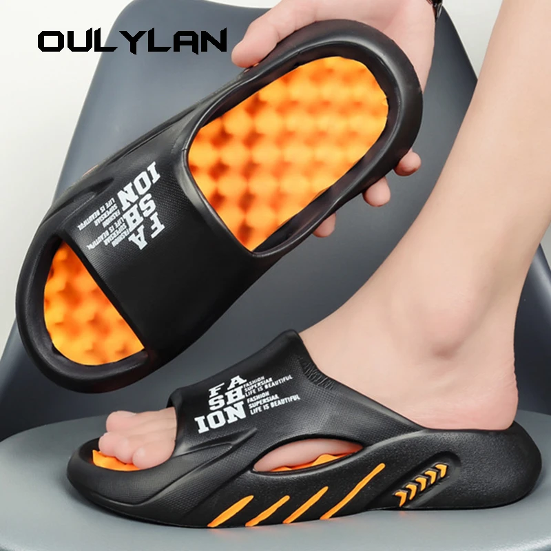 Oulylan Men Massage Slippers Sides Indoor Outdoor Sandals Beach Casual Shoes Soft Sole Slides Men Flip-flops Men's Sandals