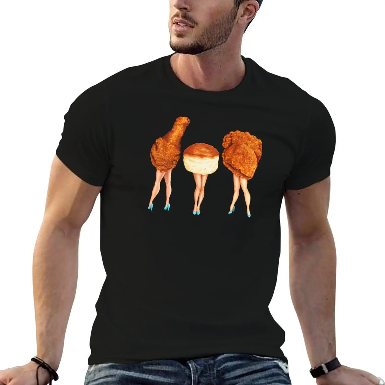 2 Piece & a Biscuit Pin-Ups (Fried Chicken) T-Shirt Basic Crew Neck Short Sleeve Top