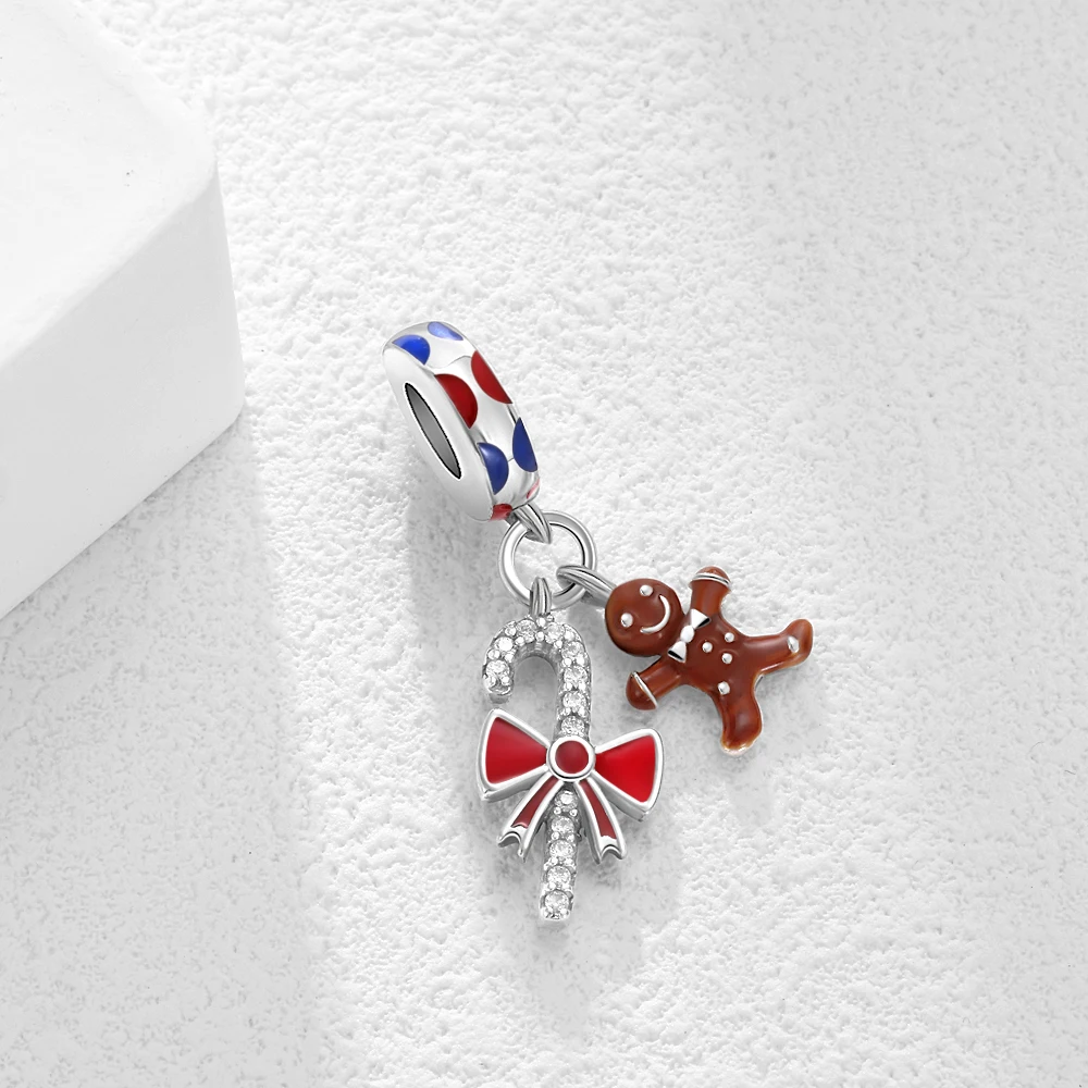 شجرة عيد الميلاد 、 رجل الثلج، الرنة، سانتا كلوز، زلاجة، قلادة بيل بيد، 925 الفضة الأوروبية الأصلية سوار DIY مجوهرات حساسة #4