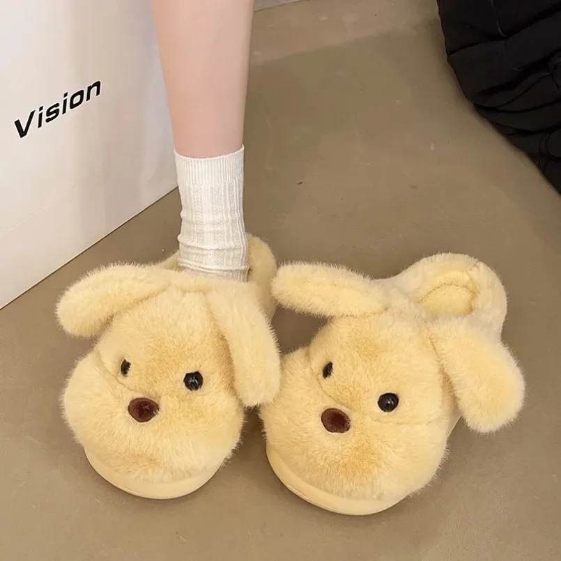 

Dog Winter Warm Slipper Women Fluffy Fur Plush Indoor Lazy Thermal Furry Home House Fuzzy Shoe Flat Ladies Puppy Slide Cute