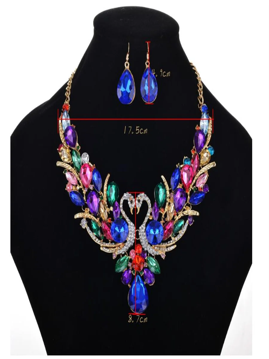 Gold-plate Swan imitation jewel set short alloy necklace High-grade alloy jewelry accessories for woman