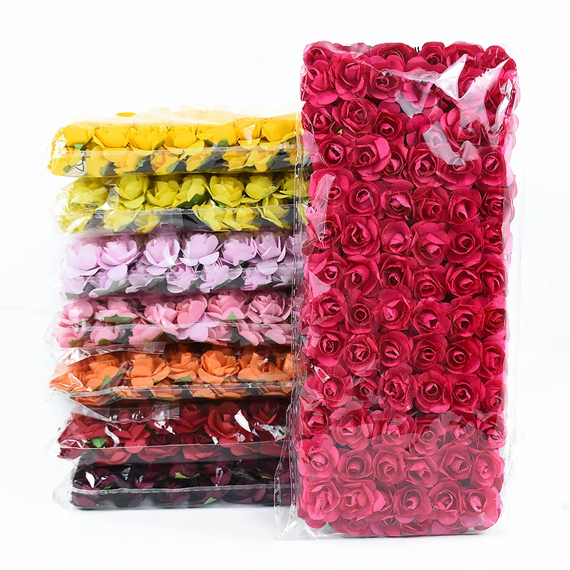 144/288 stücke 2cm Mini Papier Rose künstlichen Blumenstrauß für Hochzeit Home Decoration DIY Scrap booking Handwerk gefälschten Pflanzen Kranz – Detail 11