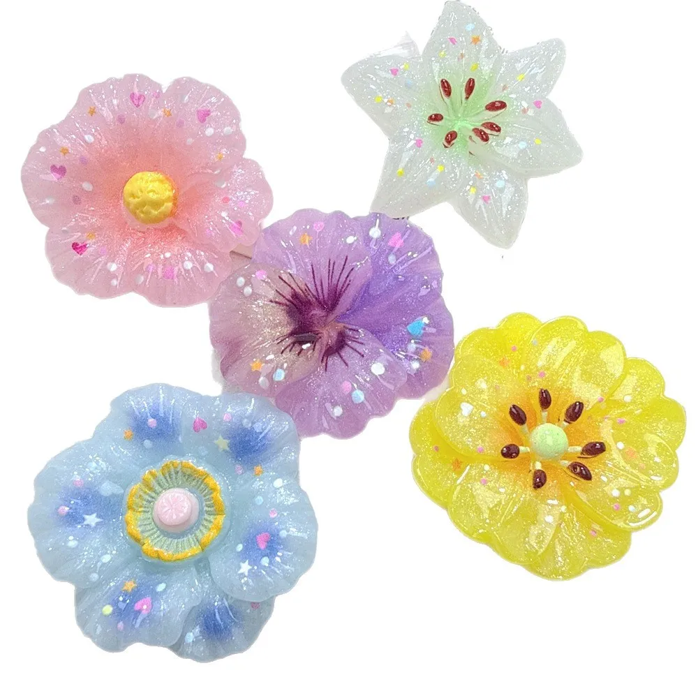 50PCS Cute Large Lily Cherry Blossom Flower Five Petal Resin DIY Cartoon Jewelry Handmade Hair Clip Patch Crafts