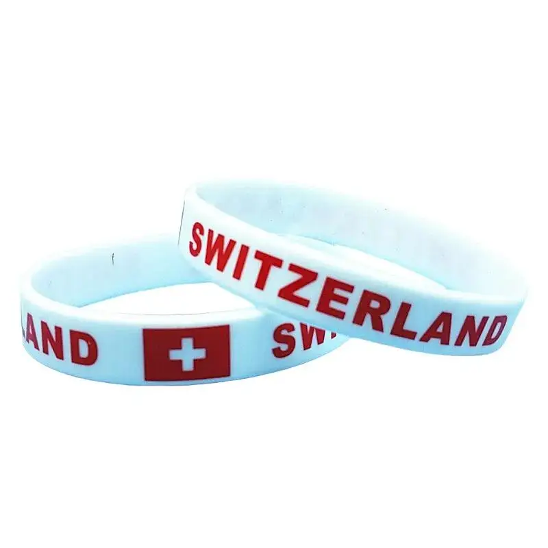 2pcs Switzerland Flag Bracelet Country Silicone Wristband Men Women Rubber Band Motivational Sports Wrist Strap Accessories