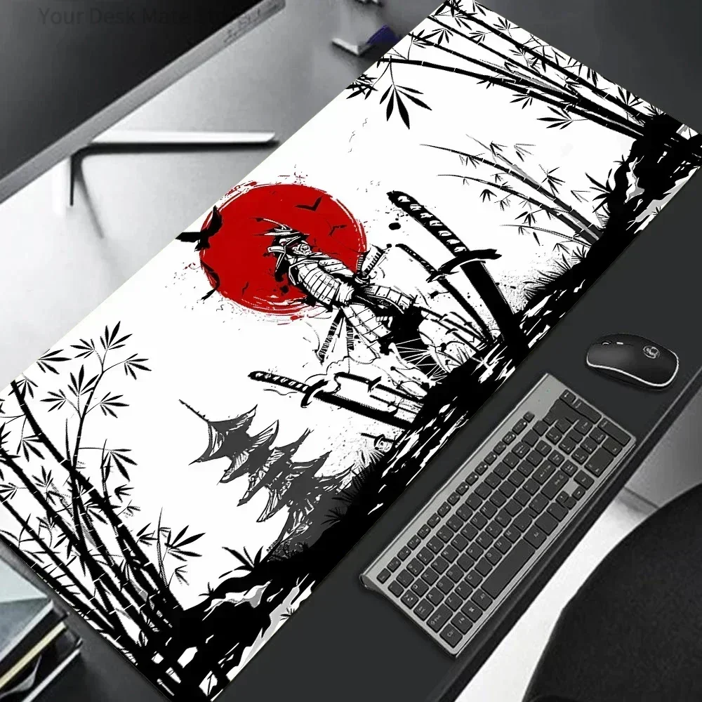Japan Samurai Black Mouse Pad Large Computer Gamer Table Mat Laptop Desk Mats PC Mousepad .Non-slip Rubber keyboard Pads - view 3
