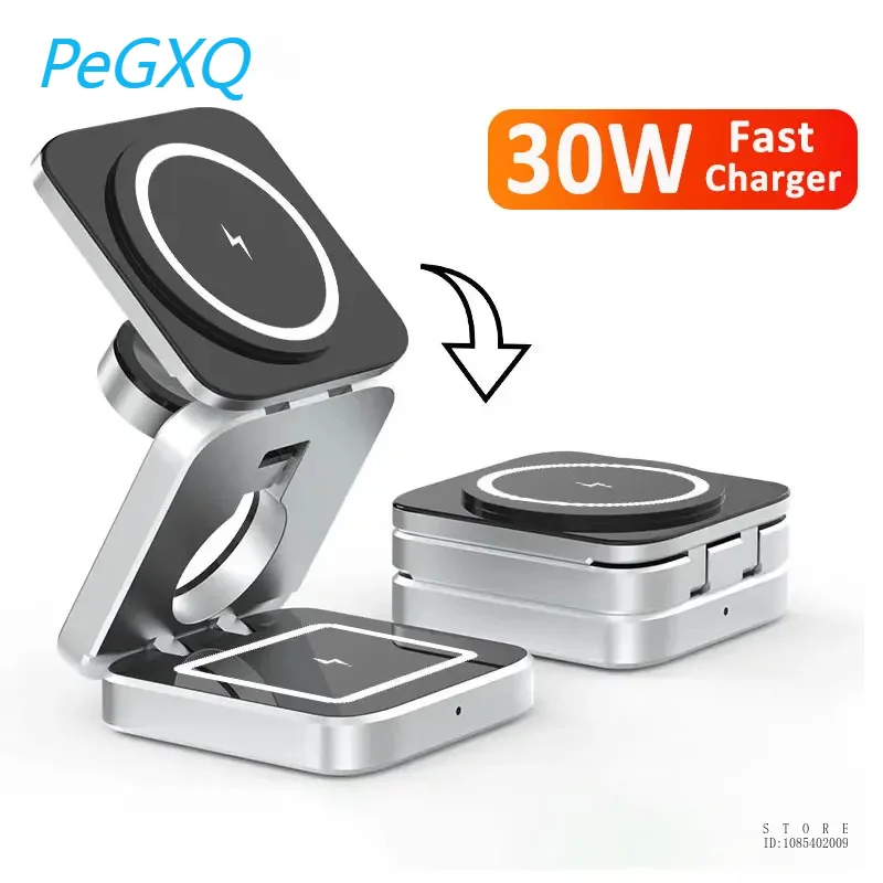 

30W 3 in 1 Magnetic Wireless Charger Stand Pad for IPone 15 14 13 12 Pro Max 8 X IWatch 8 7 6 Airpods Pro Fast Charging Station