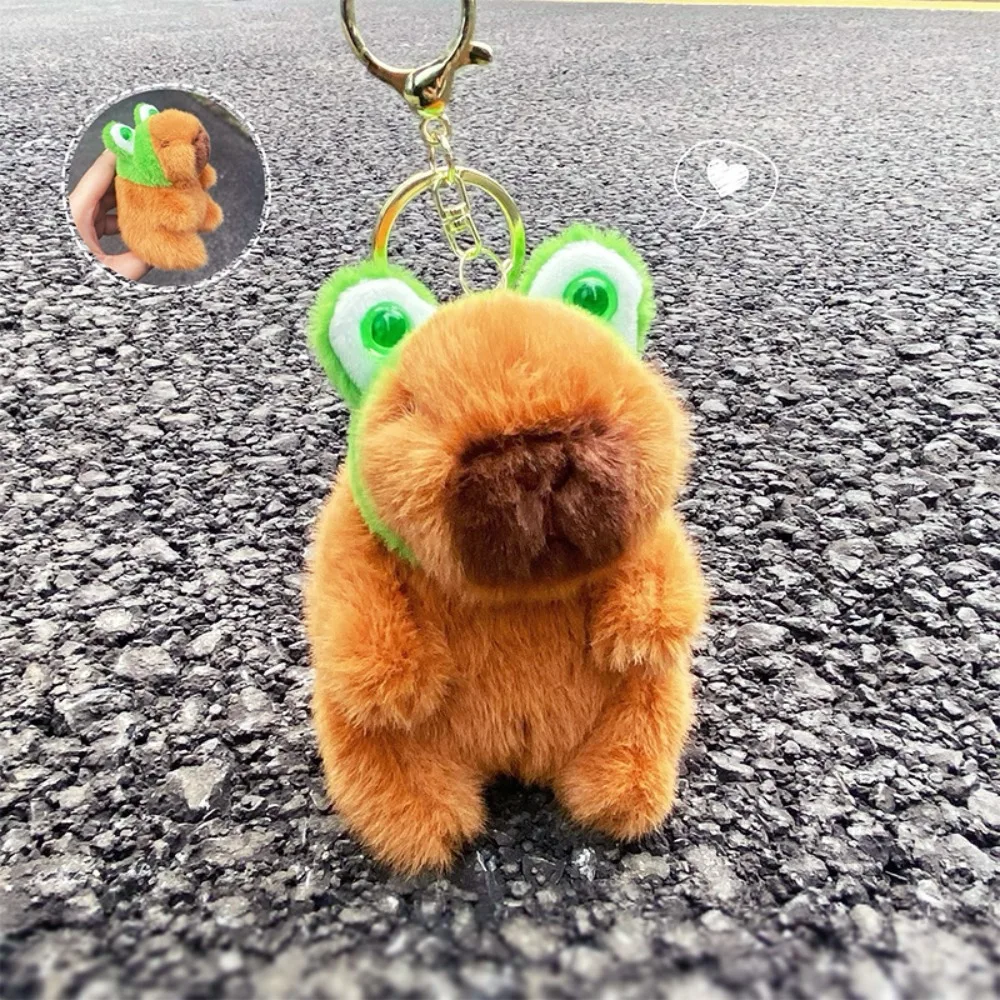 Funny Soft Capybara Key Ring Fur Cross Dressing Plush Capybara Pendant PP Cotton Doll Cartoon Animal Keychain Bag Pendant