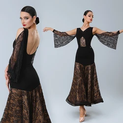 Fashion Adults Modern Dancing Dresses Women'S Latin Dance Competition Costume Hollow Sleeves Latin Top Long Skirt SL10683