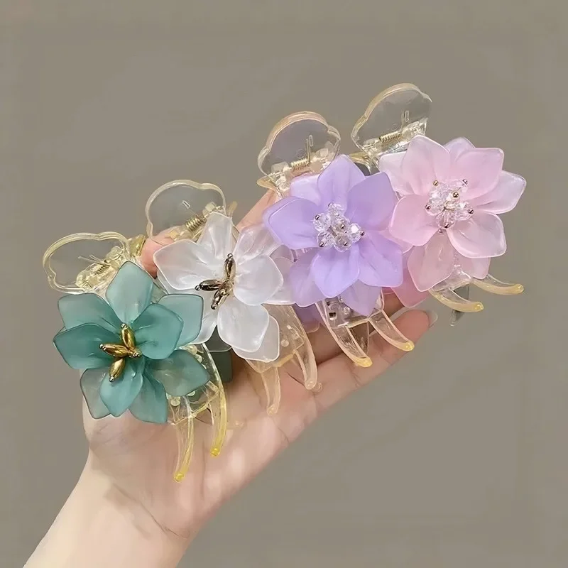 

New Acrylic Jelly Flower Hair Clip for Women's Fashion Hairpin Balls Head Hair Claw Shark Clip Girls Hair Accessories