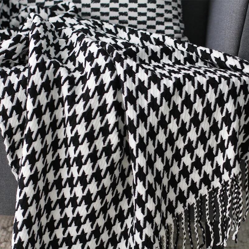 

Sofa Knitted Blanket Houndstooth Fringed Yarn Blankets Summer Woven Blanket American Thread Blankets