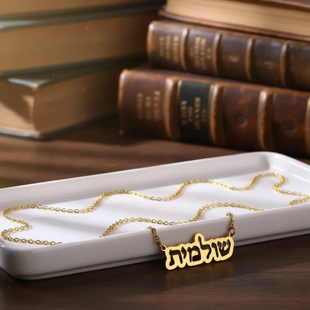 مخصص العبرية اسم قلادة قلادة جوفاء شخصية الفولاذ المقاوم للصدأ سلسلة للنساء الرجال مخصصة 18K مجوهرات مطلية بالذهب #4