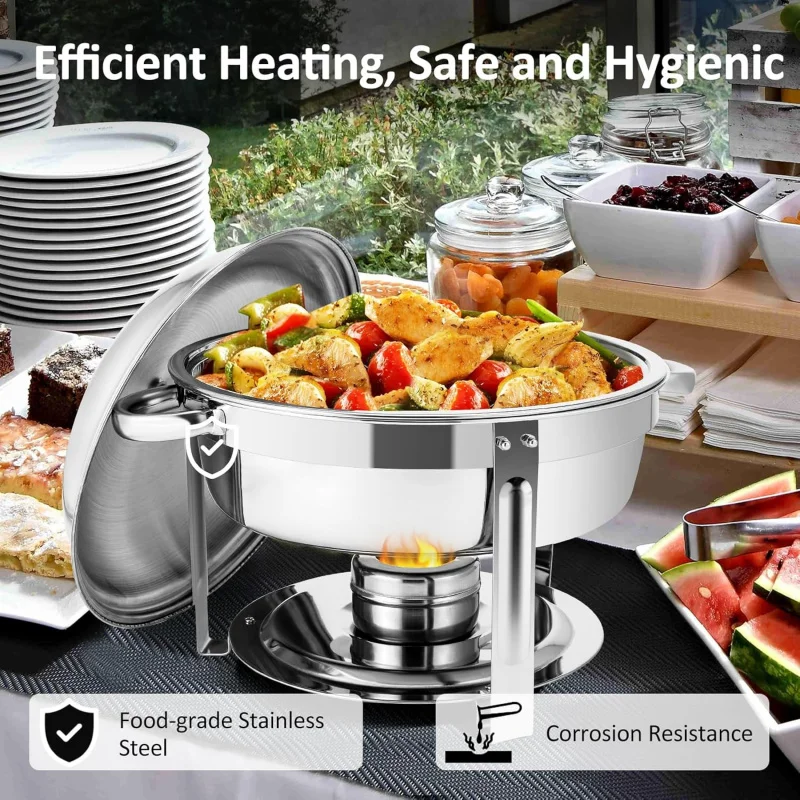 4 5QT Chafing Dish Buffet Set, Round Chafers Catering with Lids, Stainless Steel Servers Warmers ， Food Warmer Parties