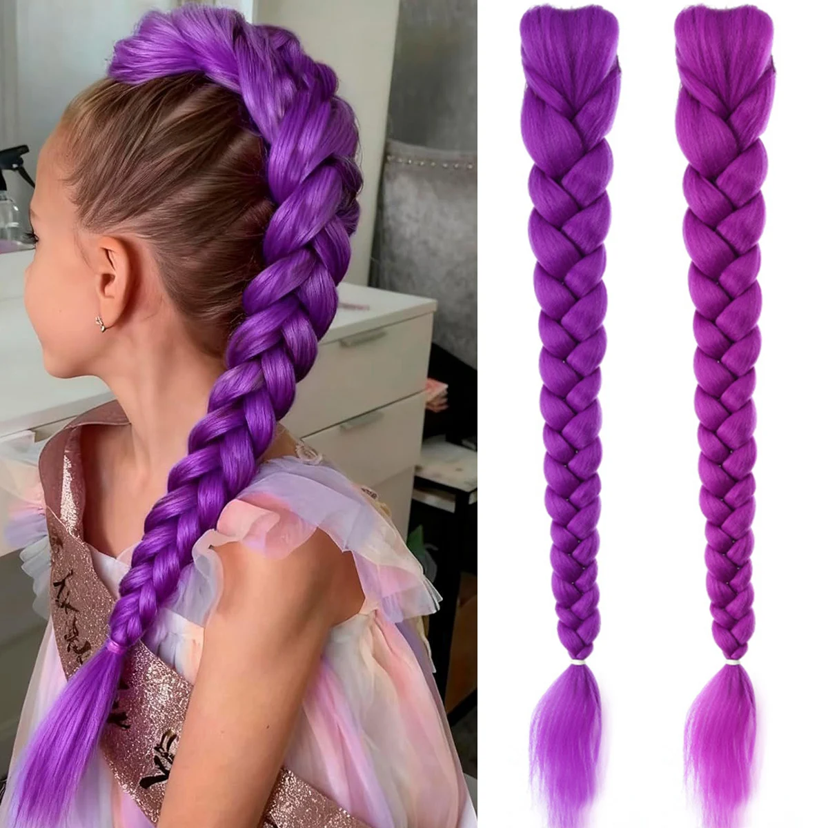 

26 дюймов синтетический темно-фиолетовый парик с хвостиком женский термостойкий плетеный своими руками длинные прямые волосы косы застежка на хвосте