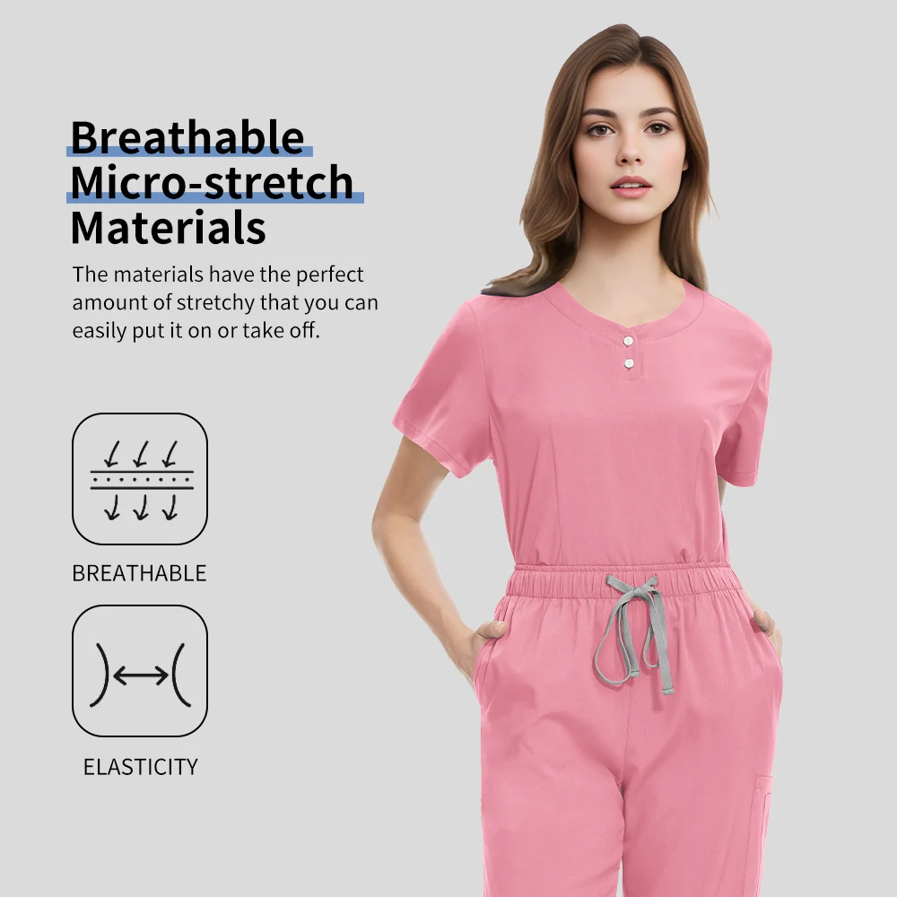 อุปกรณ์เสริมพยาบาลทางการแพทย์ร้านเสริมสวยสปา Workwear Clinical ขัดเสื้อ + กางเกงหมอชุดพยาบาลเครื่องแบบผ่าตัดชุดผู้หญิง