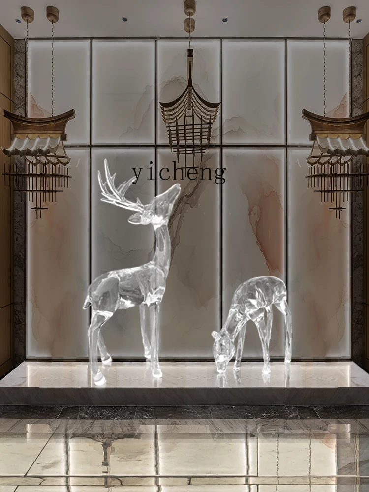 Zf Transparent Resin Deer Sculpture Sales Office Villa Hotel Floor-Standing Decorations Artwork Decoration