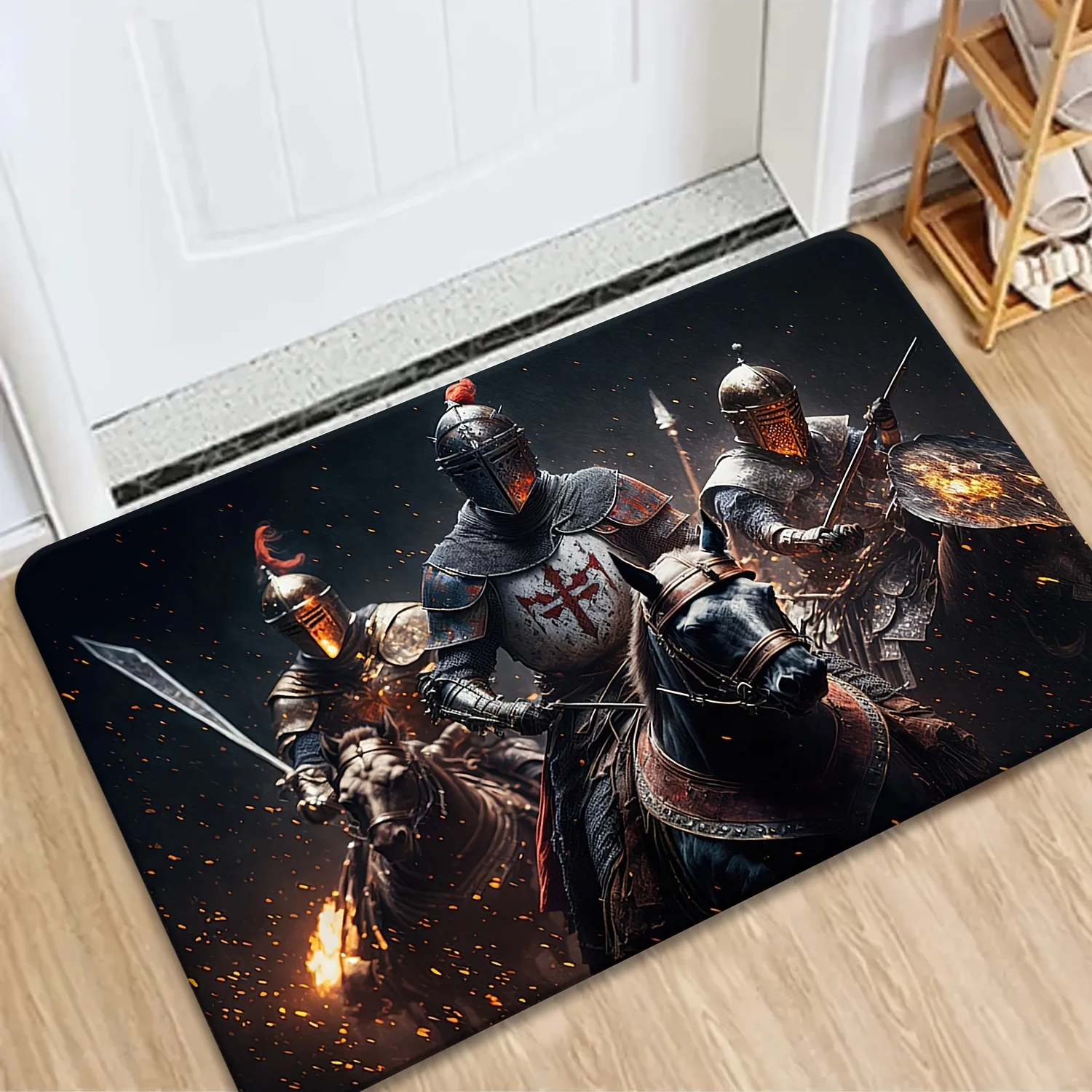 Dark Fantasy Knight Warrior Medieval Armor Entrance Doormat Mat Rug Gamer Gift Halloween Decoration Style Welcome Home Mat
