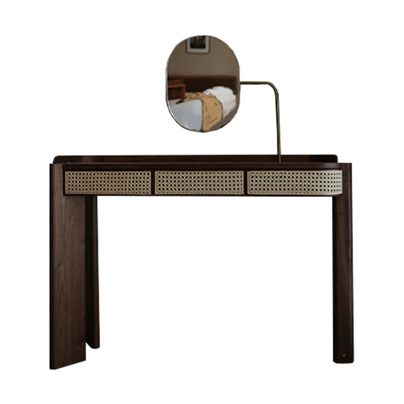 

Black walnut cherry wood solid wood rattan Nordic medieval log style makeup table