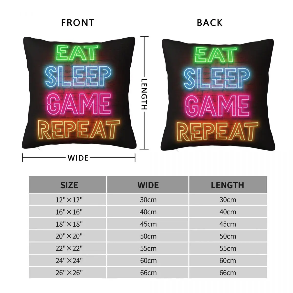 Eat Sleep Game Repeat Square Pillowcase Polyester Linen Velvet Creative Zip Decorative Throw Pillow Case Room Cushion Cover
