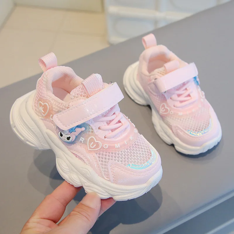 Summer Kids Single Mesh Upper Breathable Sneakers Girls Cute Kuromi School Outdoor Running Sports Shoes Tenis Pink Non-slip Shoe