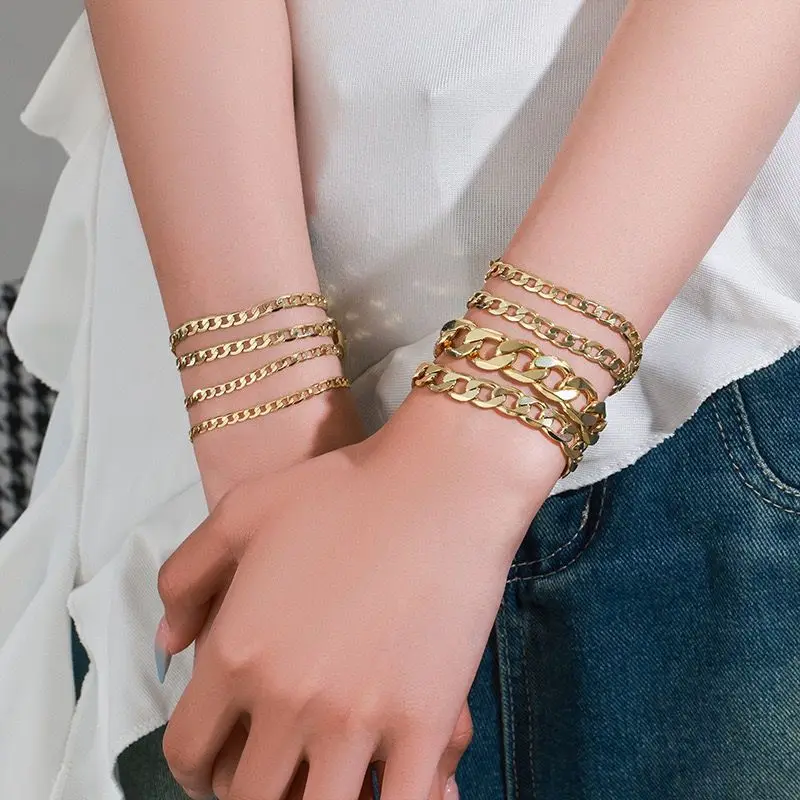 مجوهرات XP - (19 سم 25 سم × 5 مم) 14 قيراط مطلية بالذهب الفاتح فيجارو 1:1 سوار كلاسيكي للرجال والنساء مجوهرات الأزياء