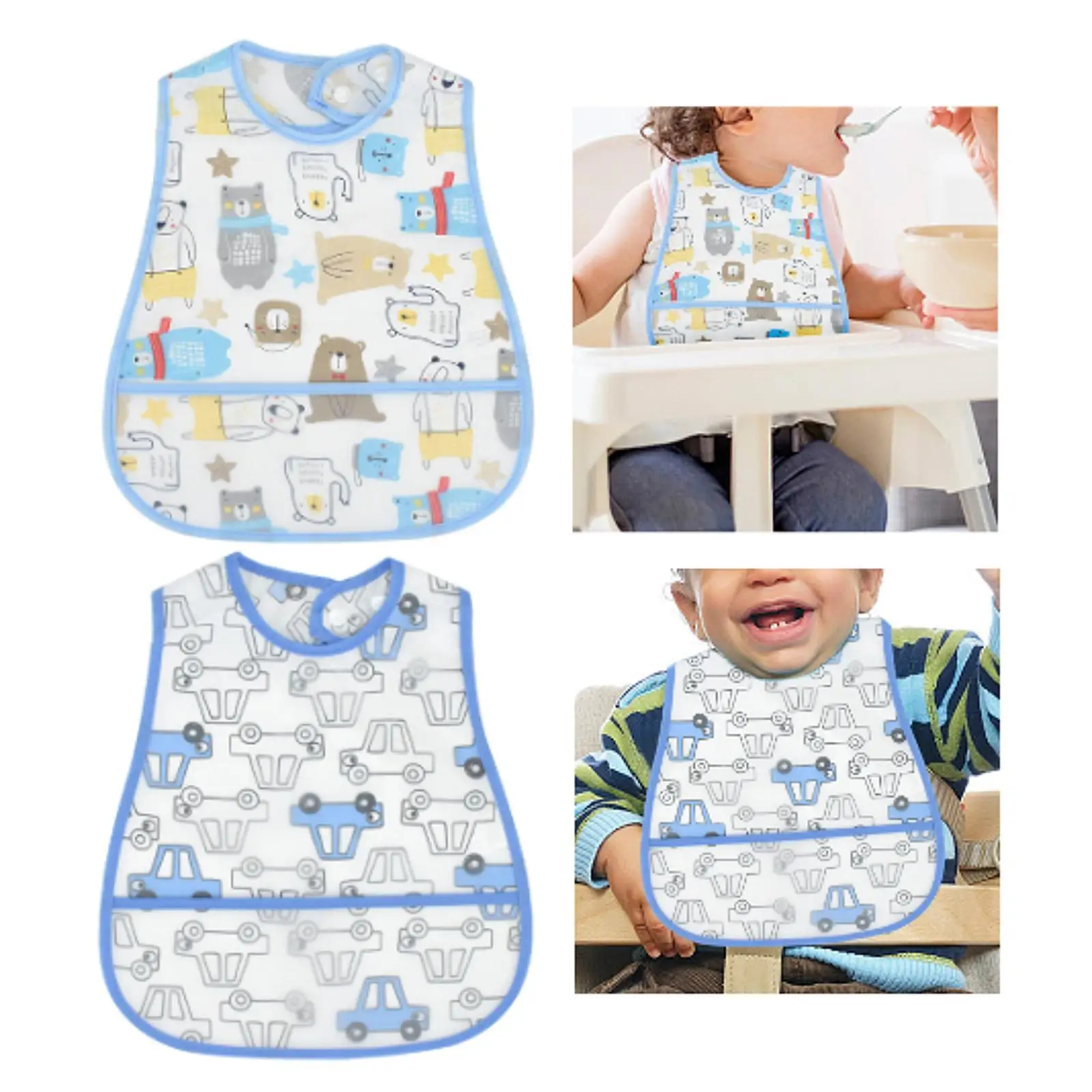 

Baby Feeding Bib Baby Teething Bib Easy to Clean Waterproof Cartoon Soft with Crumb Catcher Pocket for Girls Boys Eating Feeding