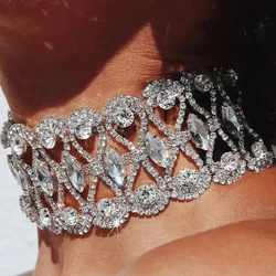 Big Crystal Rhinestone Choker Necklace Jewelry for Women Statement Hollow Collar Chain Short Necklace Fashion Jewelry