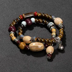 Ancient Handmade Ceramic Beads Bracelet Double Layer Design Vintage Accessory High-Quality Gift for Women Men