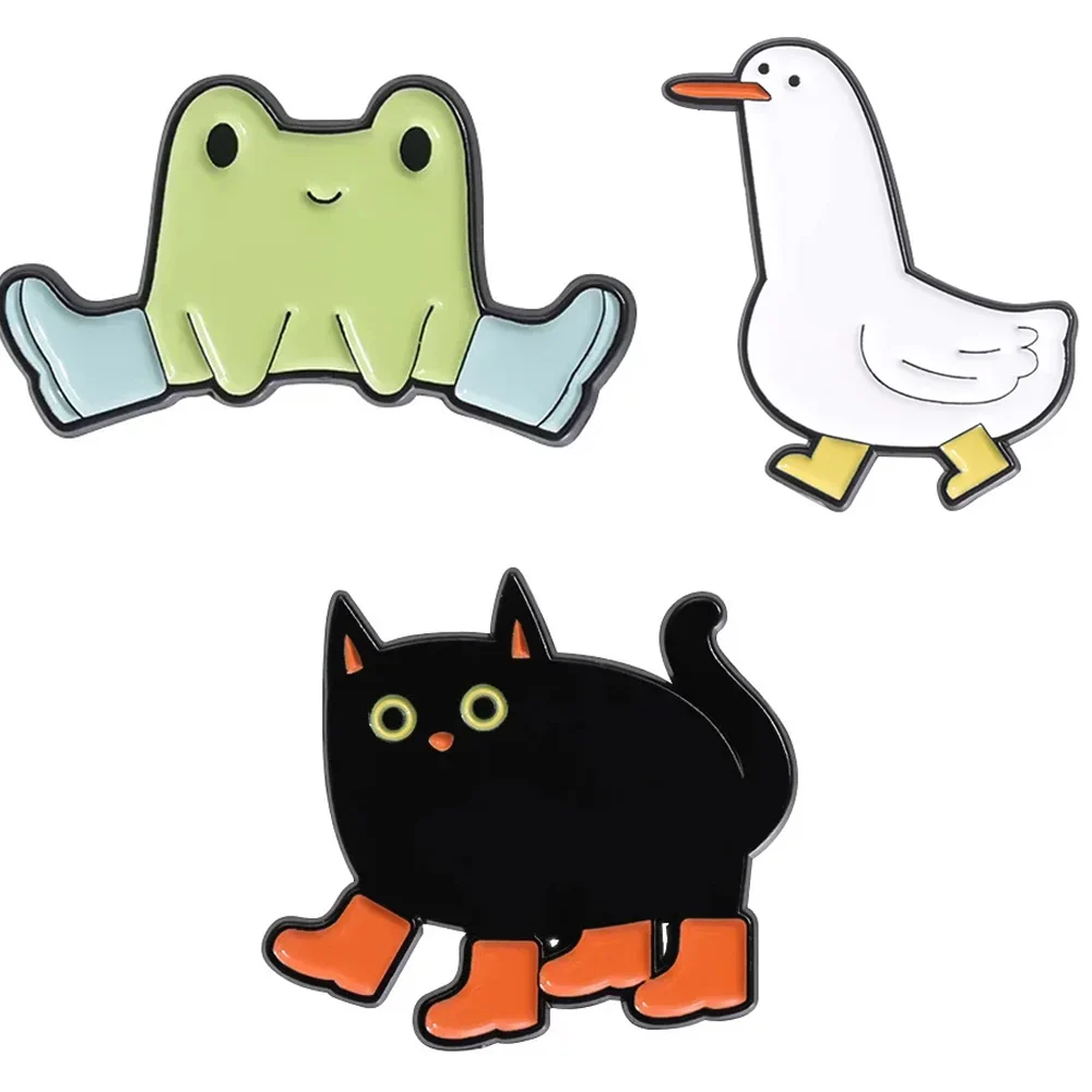 Funny Animals Wearing Rain Boots Enamel Pins Cartoon Anime Figure Duck Cat Frog Cute Cat Bird Brooches Backpack Lapel Badge Gift