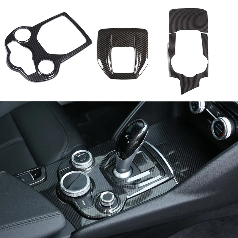 ABS Carbon Fiber For Alfa Romeo Giulia Stelvio 2017-2019 Car Center Control Gear Panel Cover Decorative Sticker Car Accessories