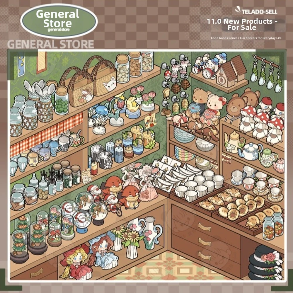 Store Series Miniature Scene Sticker 10 Scenes 33 Sheets PET Shop Scene Sticker Book Die-cut Mini Scenery Stickers Holiday Gifts