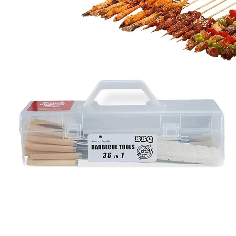 

BBQ Tools Set Barbecue Utensil Accessories 36pcs Barbecue Lamb Skewers Iron Skewers Complete Set Of Tools With Storage Box