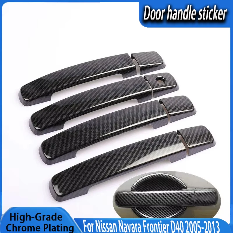 

Carbon Fiber Chrome Door Handle Trim Cover Stickers Decor Car Styling Accessories For Nissan Navara Frontier D40 2005-2013