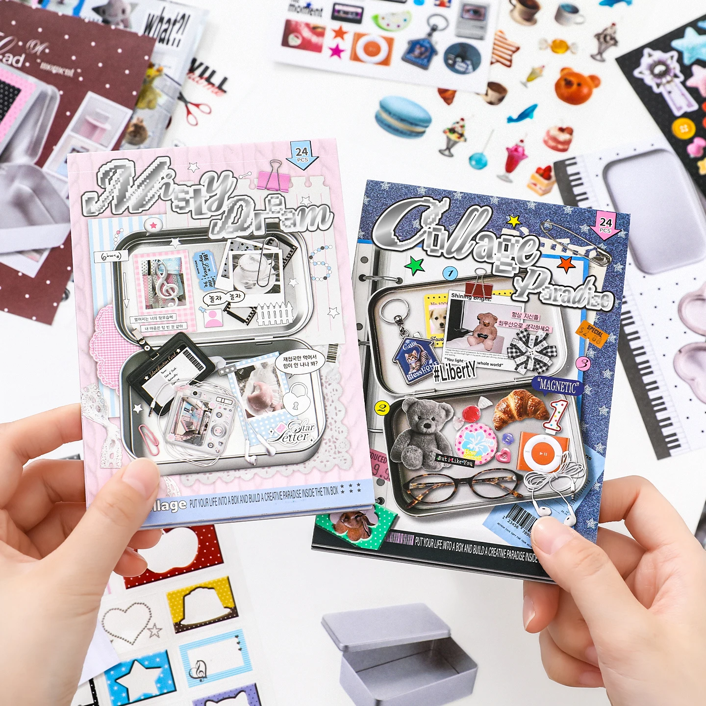 24sheets Ins Multi Material Message Notes Die Cutting Stickers DIY Handmade Scrapbooking Material Aesthetics Stationery Supplies