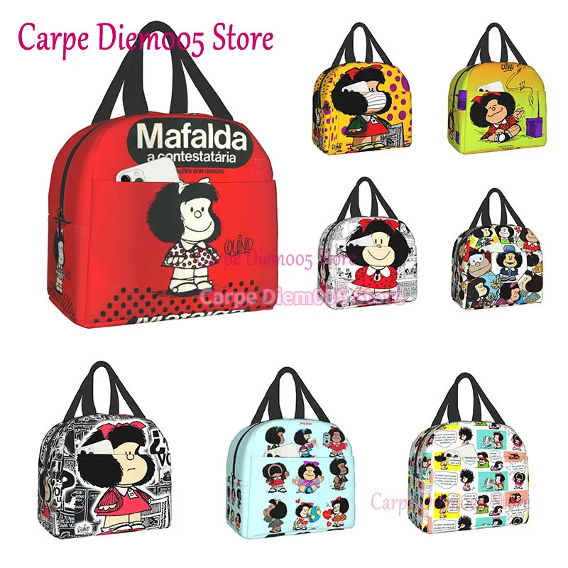 Mafalda Borsa per il pranzo isolata per le donne Quino Comic Manga Cooler Bento Box termico Borse da picnic portatili per alimenti per bambini in