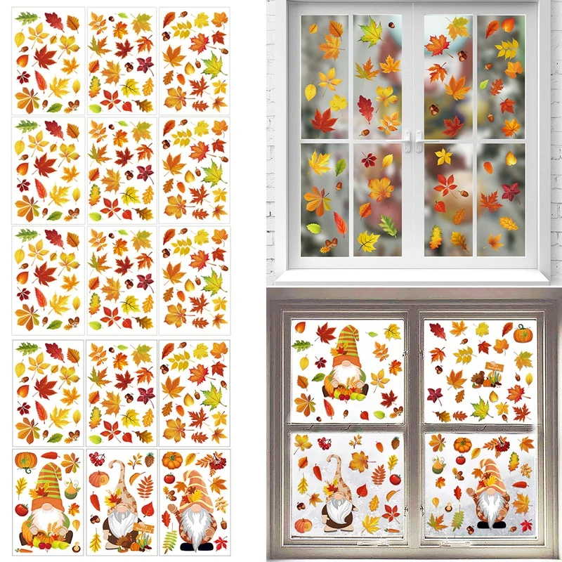 6 PCS Autumn Window Clings for Glass Autumn Clings for Windows Fall Window Stickers Thanksgiving Autumn Home Office Decorations