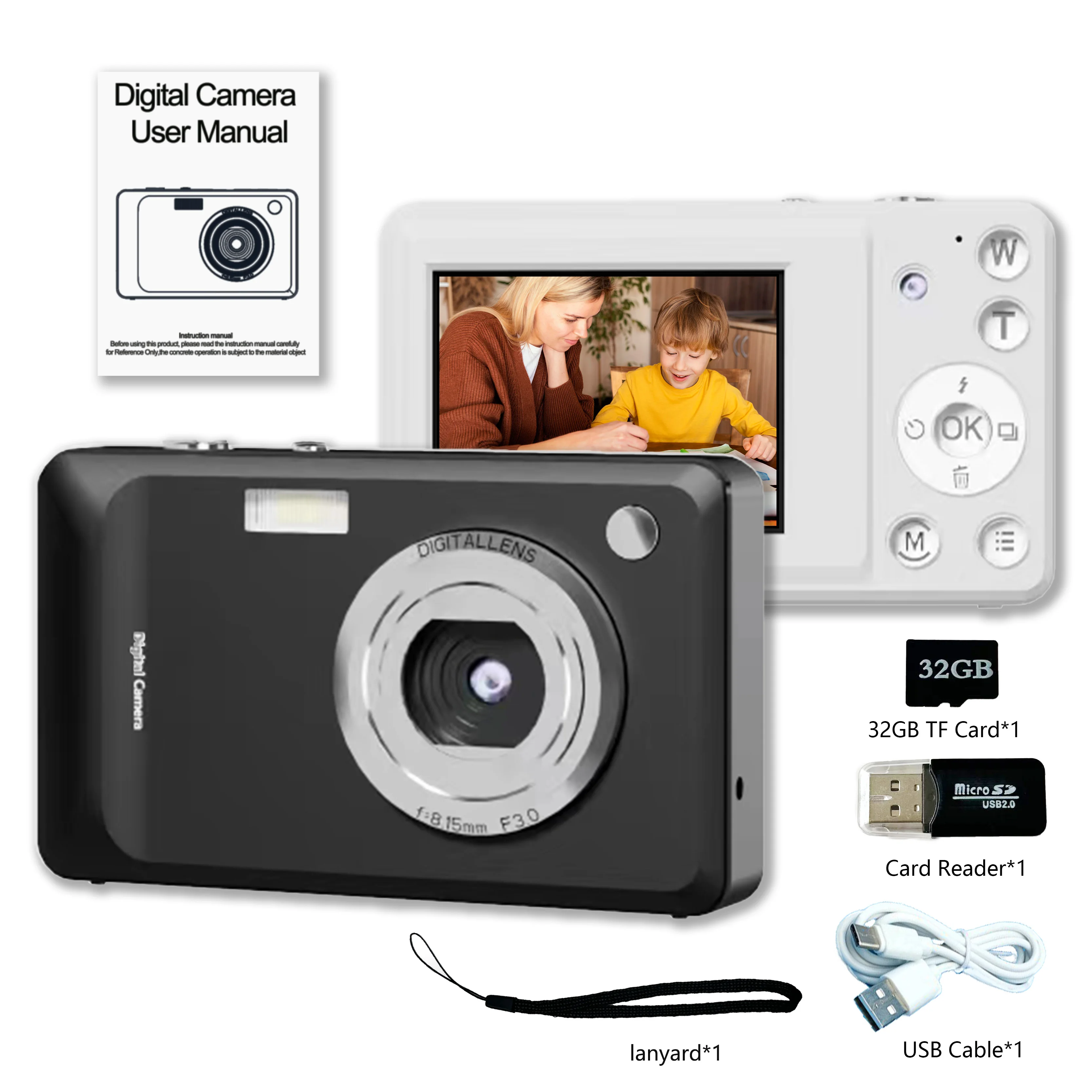 Digital Camera with 32GB TF card, 1080p Resolution|USB Rechargeable|1000mAh Battery|Take Pictures & Record Videos|Perfect Gifts