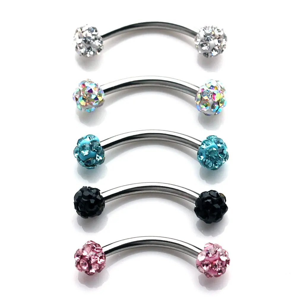 

1-5Pcs 16G Crystal Ferrido Ball Curved Barbell Eyebrow Ring Body Perforated Jewelry 6mm 8mm 10mm Cubic Zircon Blue Pink Balls CZ