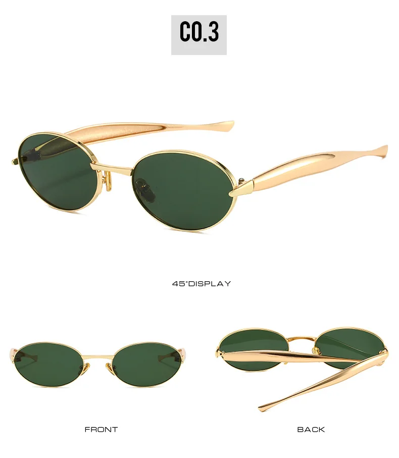 Y2K Kleine ovale Sonnenbrille Markendesigner Damen Stilvolle Ins Mode Bold Metallbein Damen Sonnenschutz – Detail 9