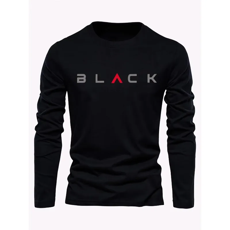 Men's London 1988 Letter Print T-Shirt, 100% Cotton Loose Fit Long Sleeve Casual Sports Top