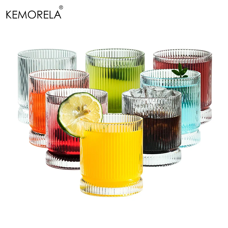 

8PCS Vertical lines Glass Cup 8Oz Heat-resistant Latte Coffee Mug Cold Drinkware Water Cups Beer Juice Cup Whiskey Wine Glass