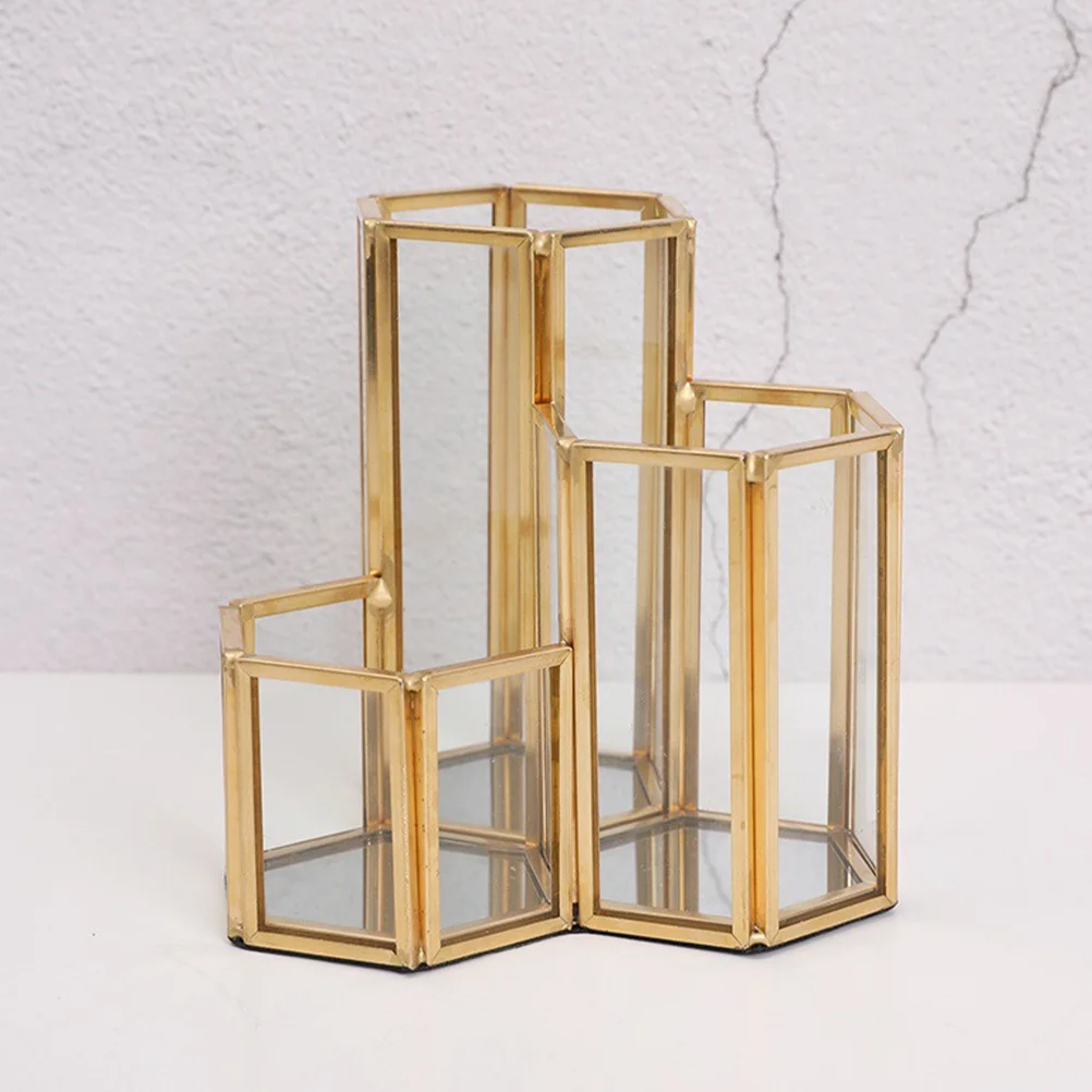 

Makeup Brush Holder Organizer Glass 3-Grid Brush Storage Bucket Pen Container Multi-Use Desktop Makeup Holder