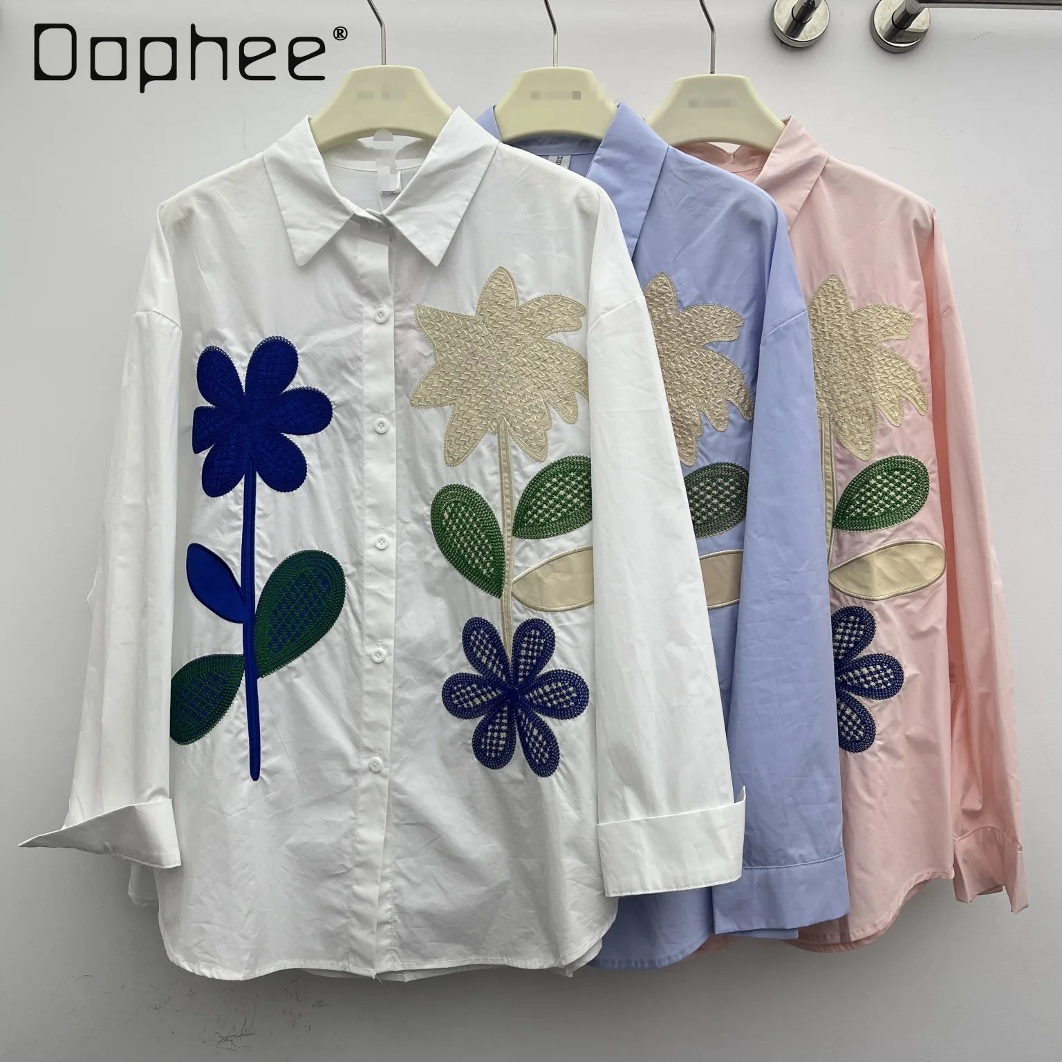 

High-end Light Luxury Retro Heavy Craft Flower Embroidery Long Sleeve Shirt French Loose Casual Shirt Versatile Inner Wear Top