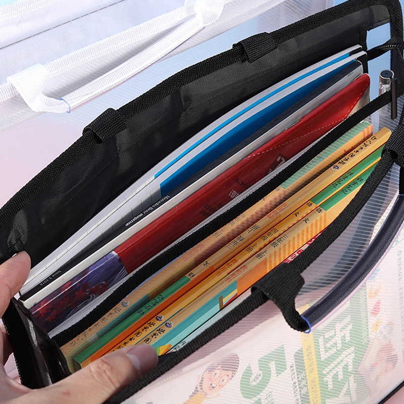 1Pc Transparent A4 File Handbag Large Capacity Waterproof Documents Students Business Portable Double Layer Zipper Storage Bags