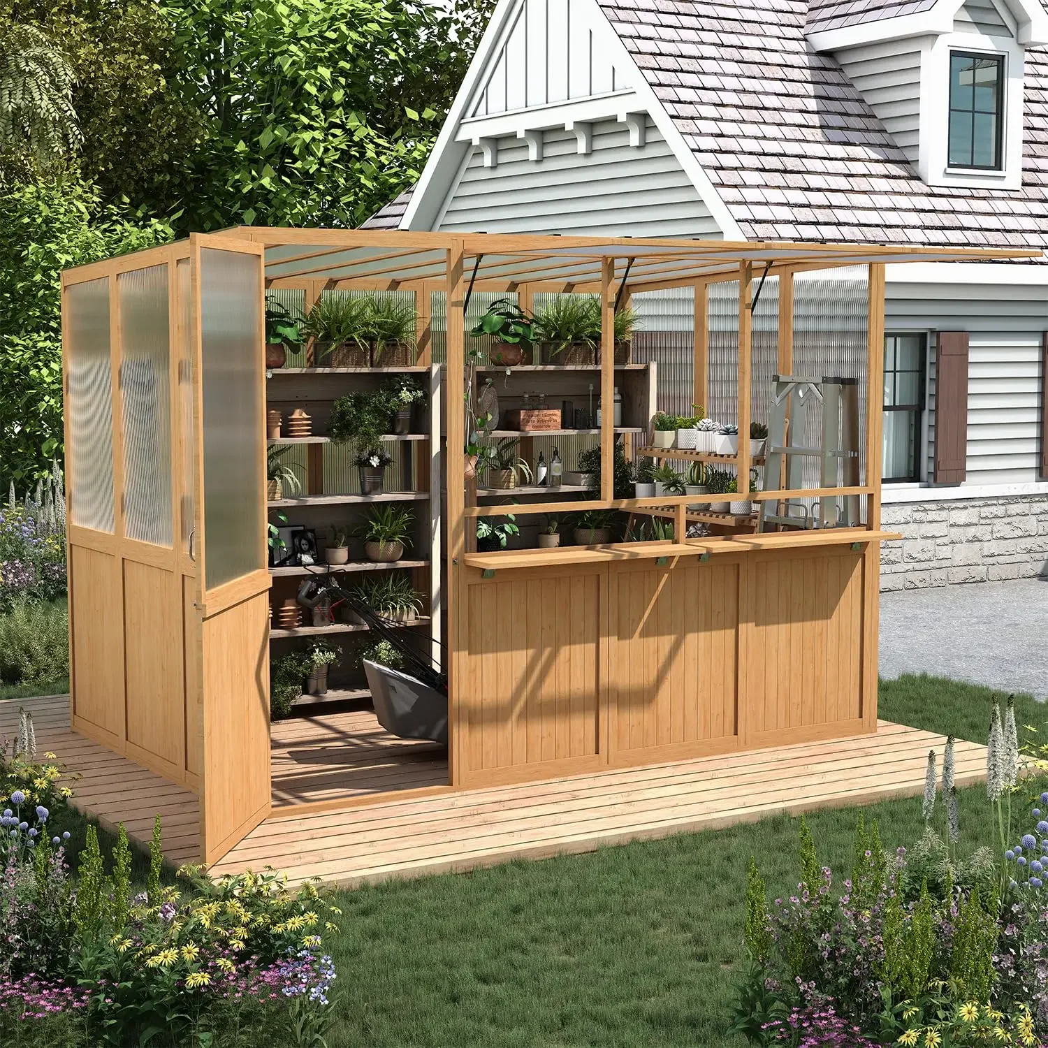 6x10 Ft Wood Greenhouse, Greenhouses for Outdoors with Openable Window & Lockable Door, Heavy Duty Lean to Walk in, Customized