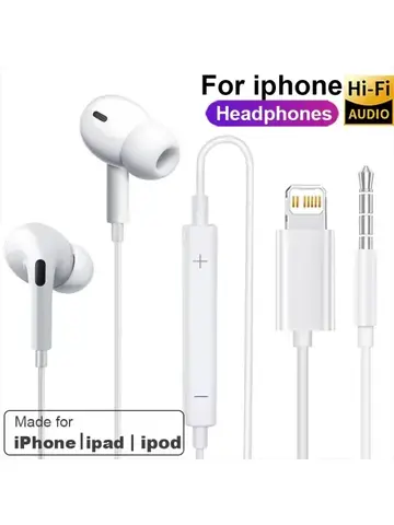 Original Earphones For Apple iPhone 14 Pro Max Lightning Headphones 13 12 11 Mini X XS XR SE 6 7 8 Plus Wired In-Ear Call Earbud